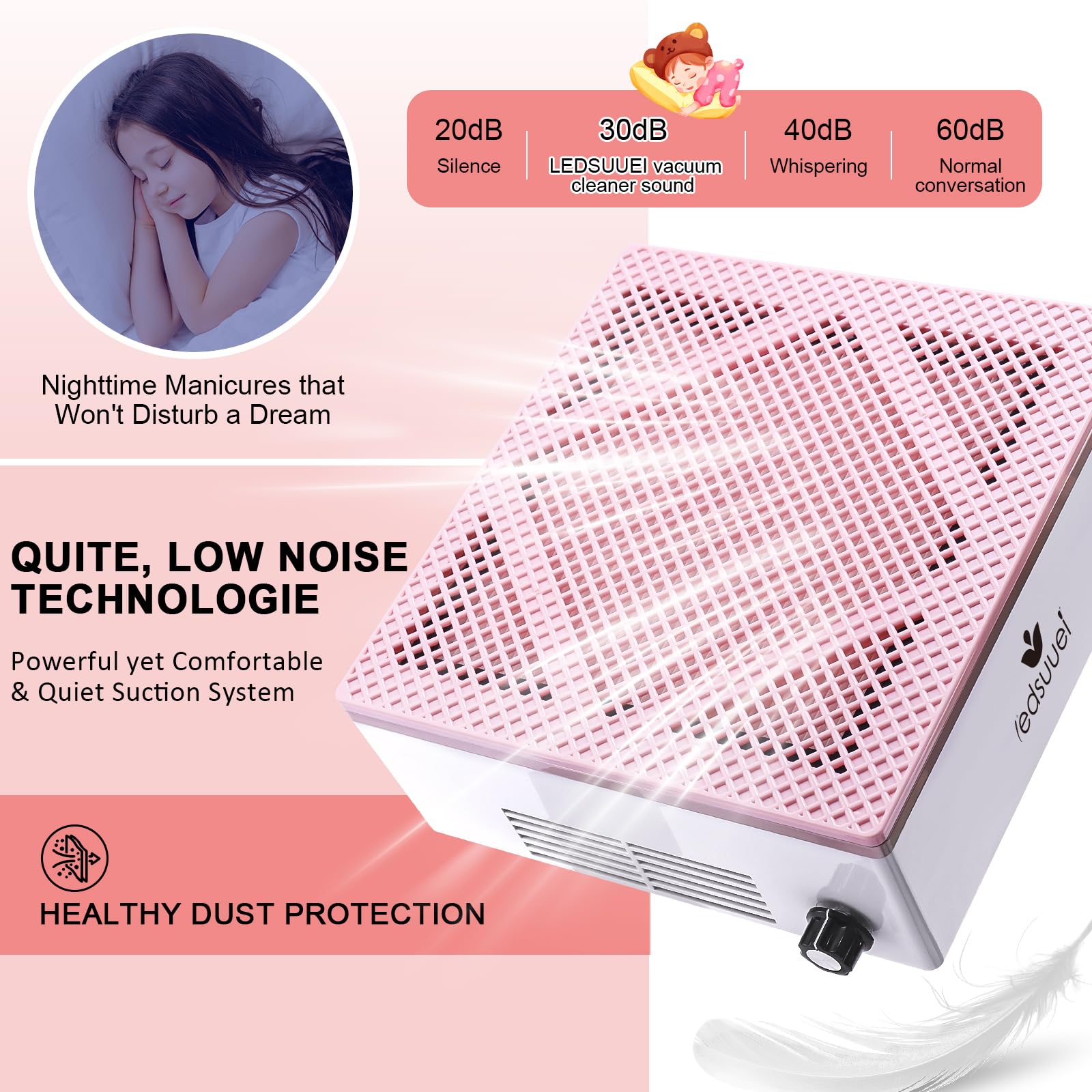 80W Nail Dust Collector LEDSUUEI: Super Powerful Dust Collector Nail Tech with Reusable Filter Adjustable Nail Vacuum Dust Collector Electric Dust Suction Machine for Acrylic Gel Nail Polishing - Image 2