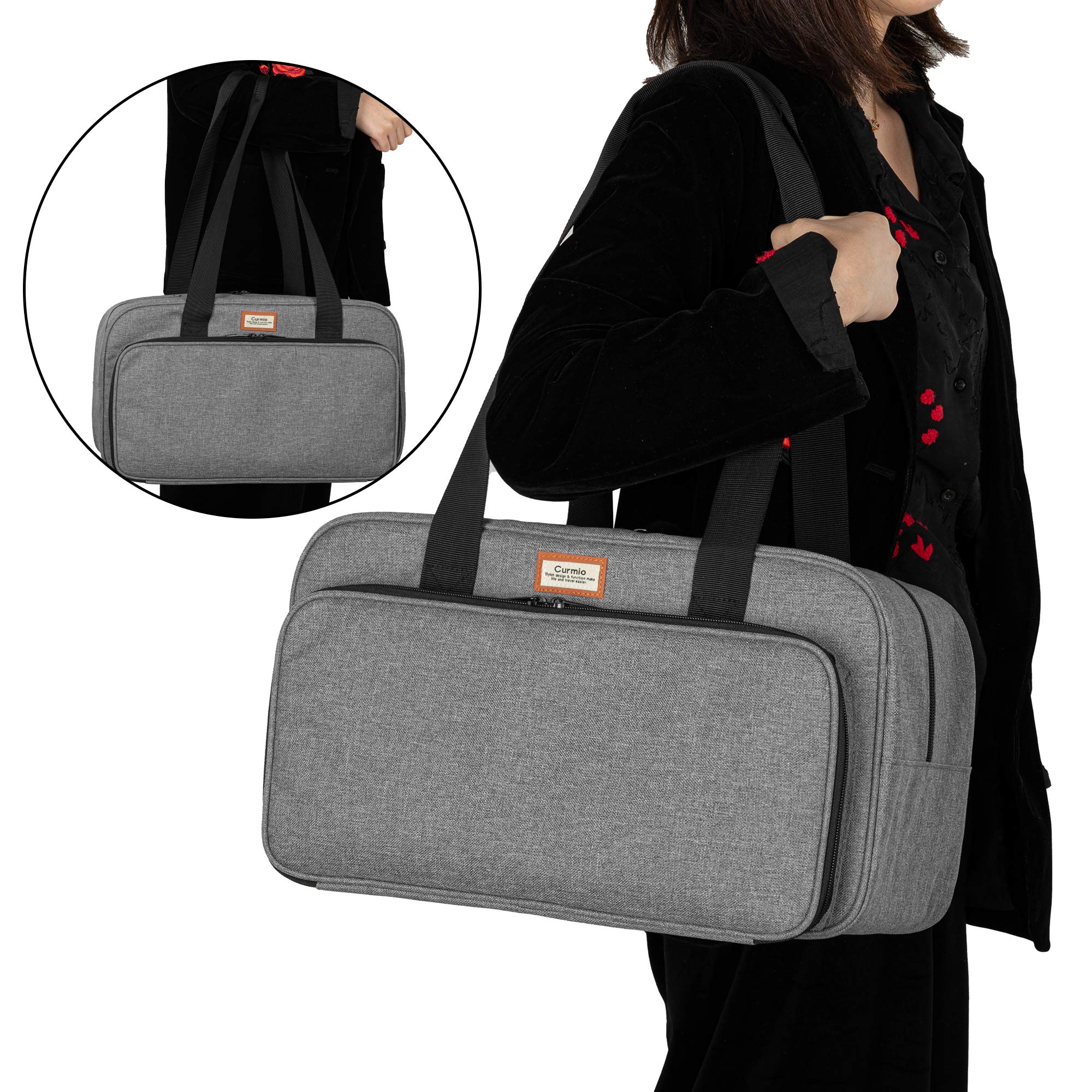 CURMIO Borsa Porta Filati, Borsa Tote per Uncinetto, Progetto di Lavoro a Maglia e Accessori, Ideale per Principianti all'Uncinetto e Amanti del Lavoro a Maglia, Solo Borsa, Grigio