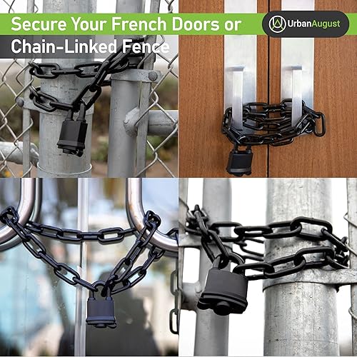 Miniatura 9 de Urban August Cadena de seguridad endurecida de 0.315 pulgadas de grosor con un bloqueo de almohadilla resistente a la intemperie Cerradura de