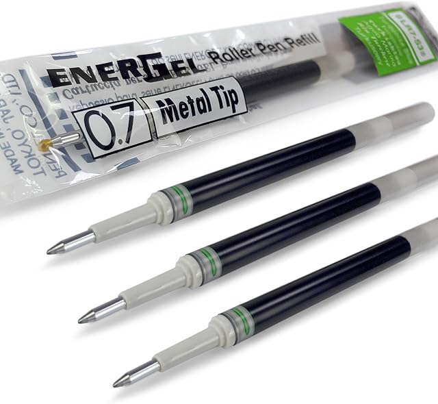 4 x PENTEL Energel 0.7mm Refill Metal Tip LR7 - Fits Energel Xm, BL77/BL57/BL37 - LIME GREEN