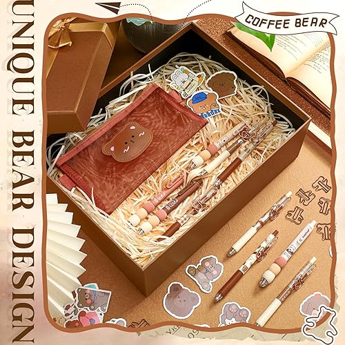 Miniatura 4 de Geyoga Juego de 71 piezas de papelería Kawaii con temática de oso, bolígrafos Kawaii con bonitos bolígrafos de oso, incluye bonitas calcomanías de