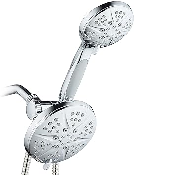 NOTILUS Surround-Shower(TM) High-Pressure 48-Setting Luxury 3-Way Rain Shower Head/Handheld Combo - Anti-Slip Grip, Anti-Clog Jets, Heavy-Duty Stainless Steel Hose, Chrome Finish