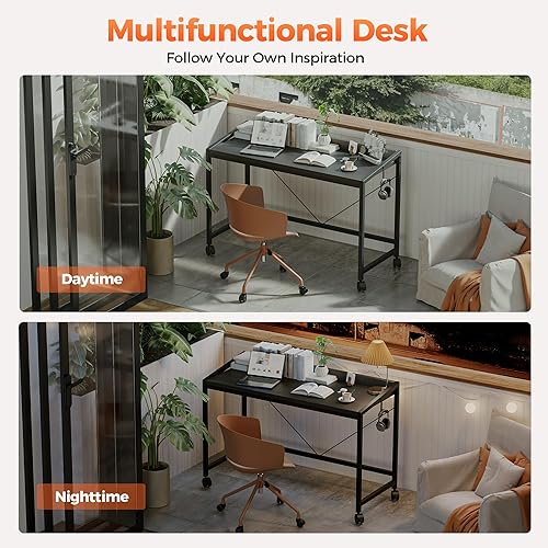 Miniatura 9 de Mericonia Escritorio de computadora con ruedas, escritorio de juegos para espacios pequeños, mesa moderna de estilo simple para oficina en casa,