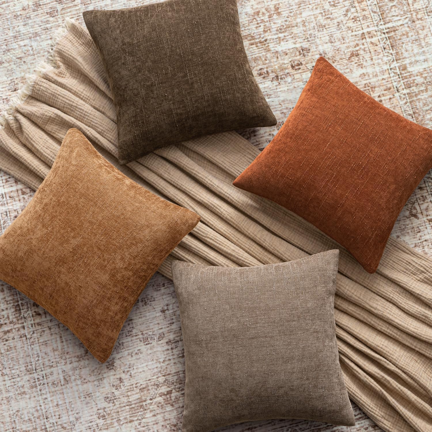 Woaboy Set of 2 Textured Throw Pillow Covers Decorative Soft Accent Square Chenille Pillowcases Neutral Farmhouse Cushions Modern Home Decor for Couch Sofa Bedroom Living Room 20x20 Inch, Taupe Gray - Image 4