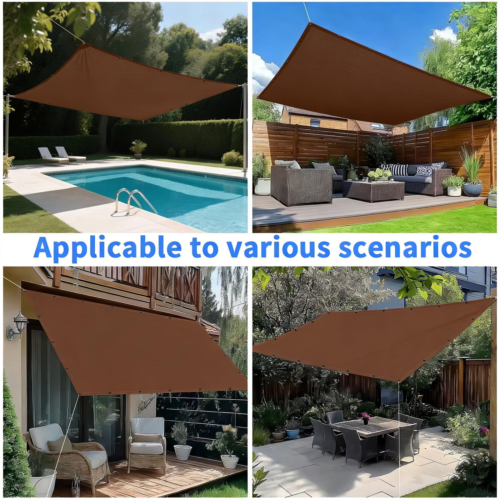 Toldo Vela de Sombra Exterior Impermeable 4x7M Rectangular Toldos Exterior Jardín Terraza Protección Rayos UV para Exteriores, Pergola, Terrazas con Ojales y Cuerdas de Fijación - Marrón
