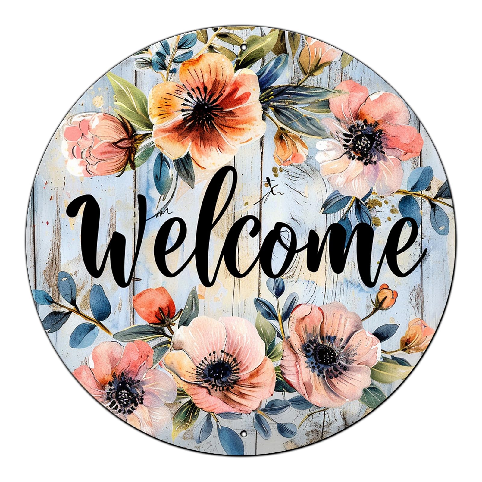 KLHSOF Welcome Metal Sign Vintage Tin Sign Round Sign Aluminum Sign for Farmhouse Kitchen Outdoor Outside Home Backyard Wall Decor 8 Inch