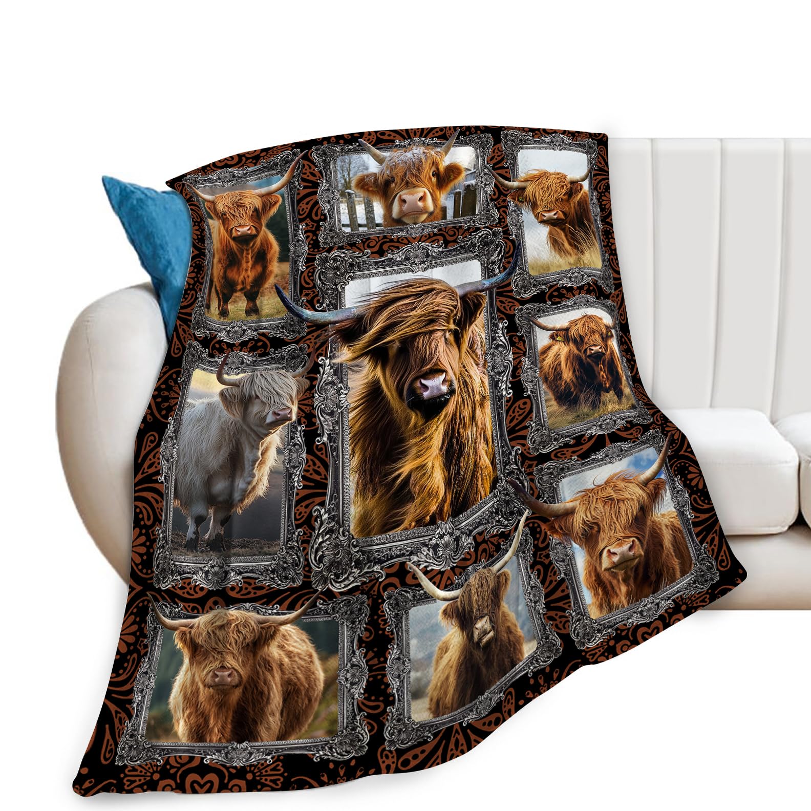 Highland Cow Blanket Cow Decor Throw Blanket Super Soft Flannel Lightweight Fluffy Plush Cozy Fuzzy Fleece Animal Blanket Gifts for Girl Boys Woman Man Kids Adults for Bed Sofa 40"X50"