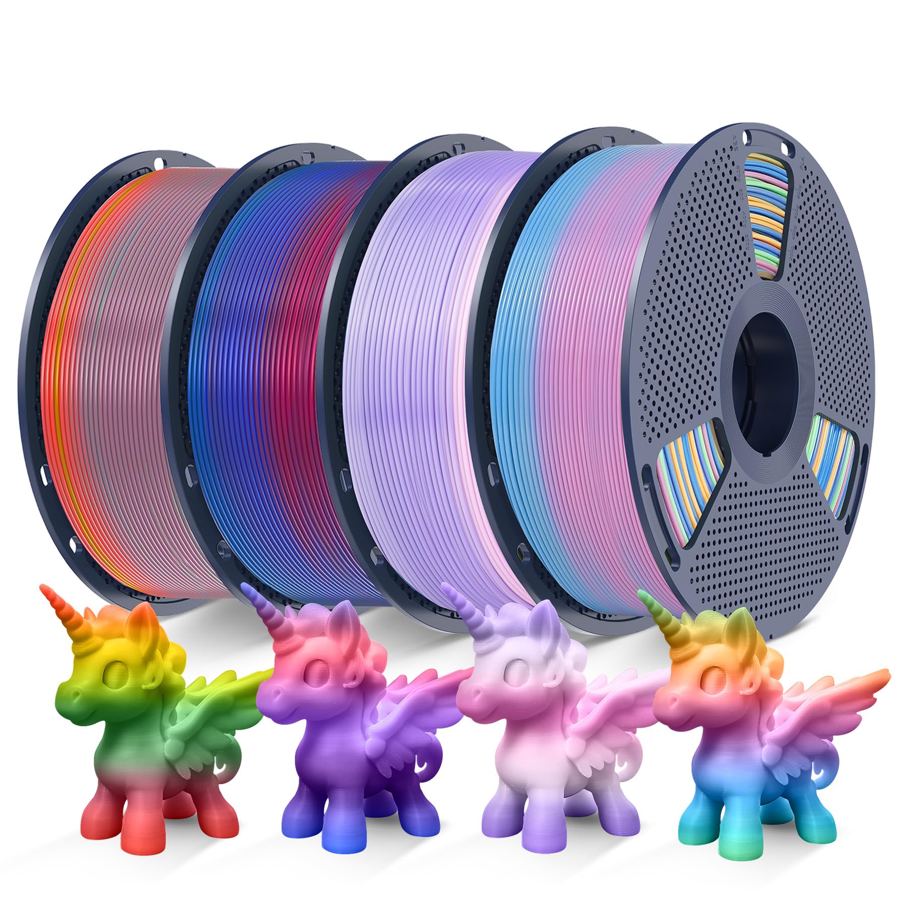 SUNLU 4KG PLA Rainbow Filament 1.75mm, Regenbogen Mehrfarbiger Farbverlauf 3D Drucker Filament, Maßgenauigkeit +/- 0.02mm, 4 Rollen