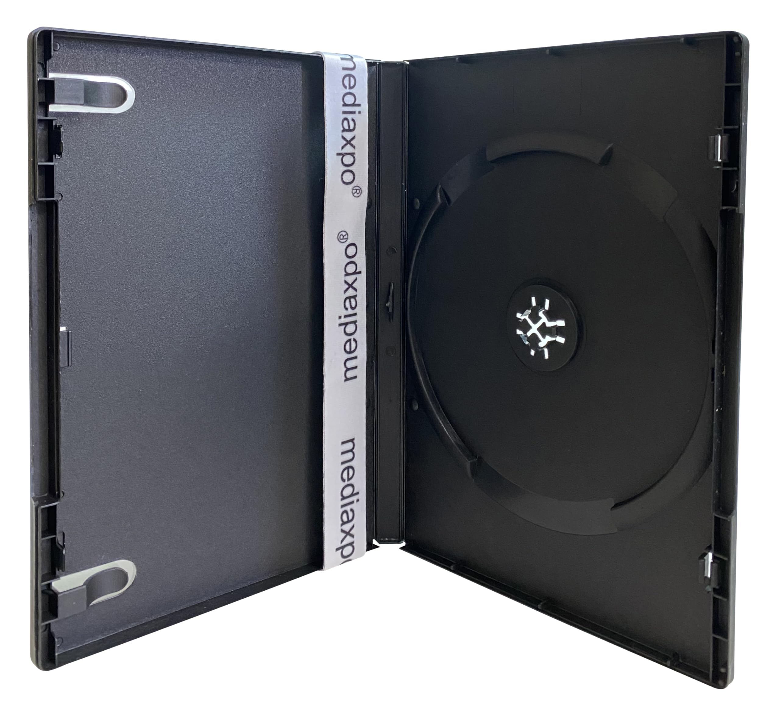 Mediaxpo Custodie standard per DVD, film singolo, 14 mm, trasparenti, con clip comode, confezione da 25