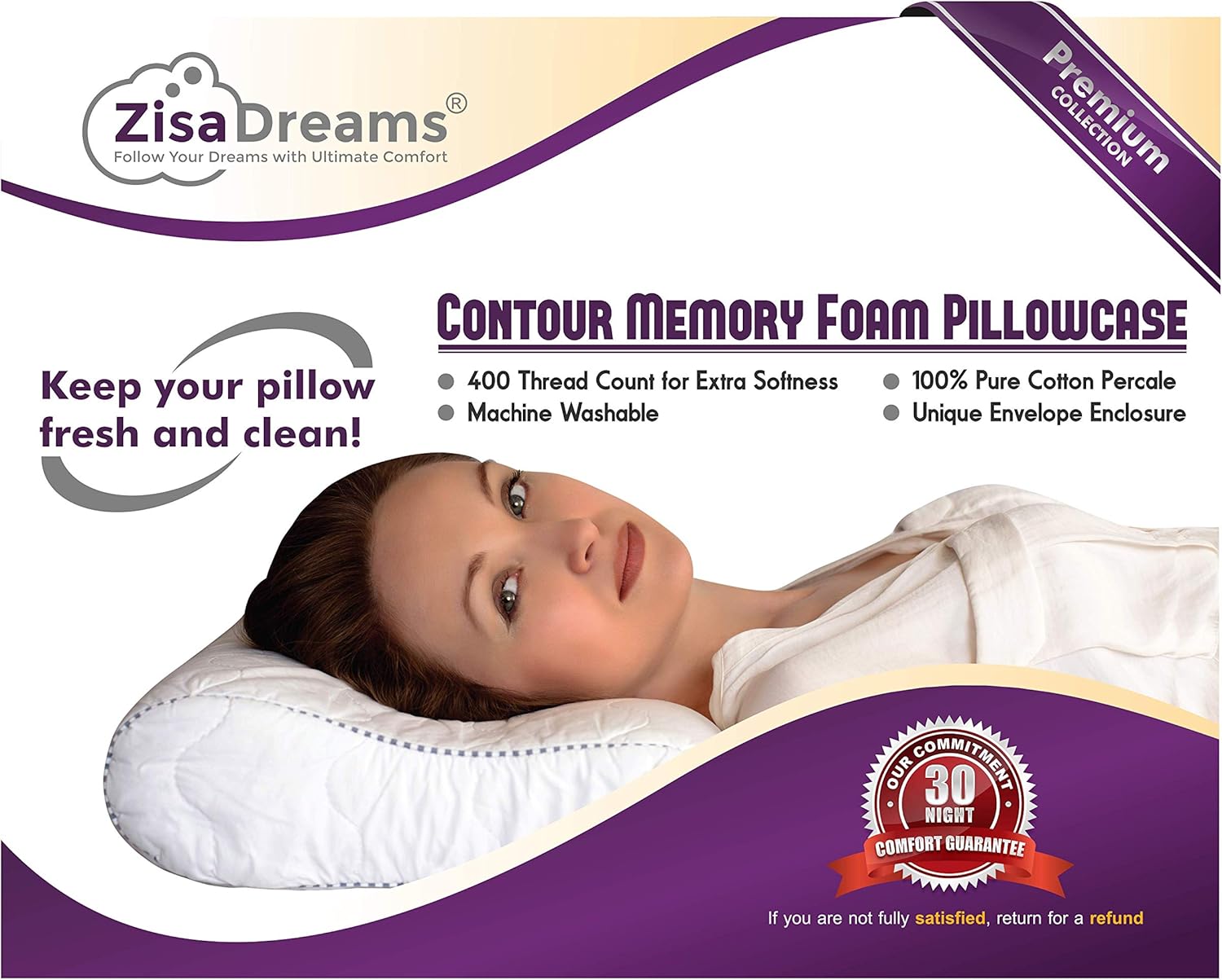 Bеѕt Cуbеr Mоndау 🔥 Zisa Dreams Premium Collection 100% Soft Cotton Neck Memory Foam Pillowcase w/ Envelope Style Closure - White (Queen Medium, 16x27)