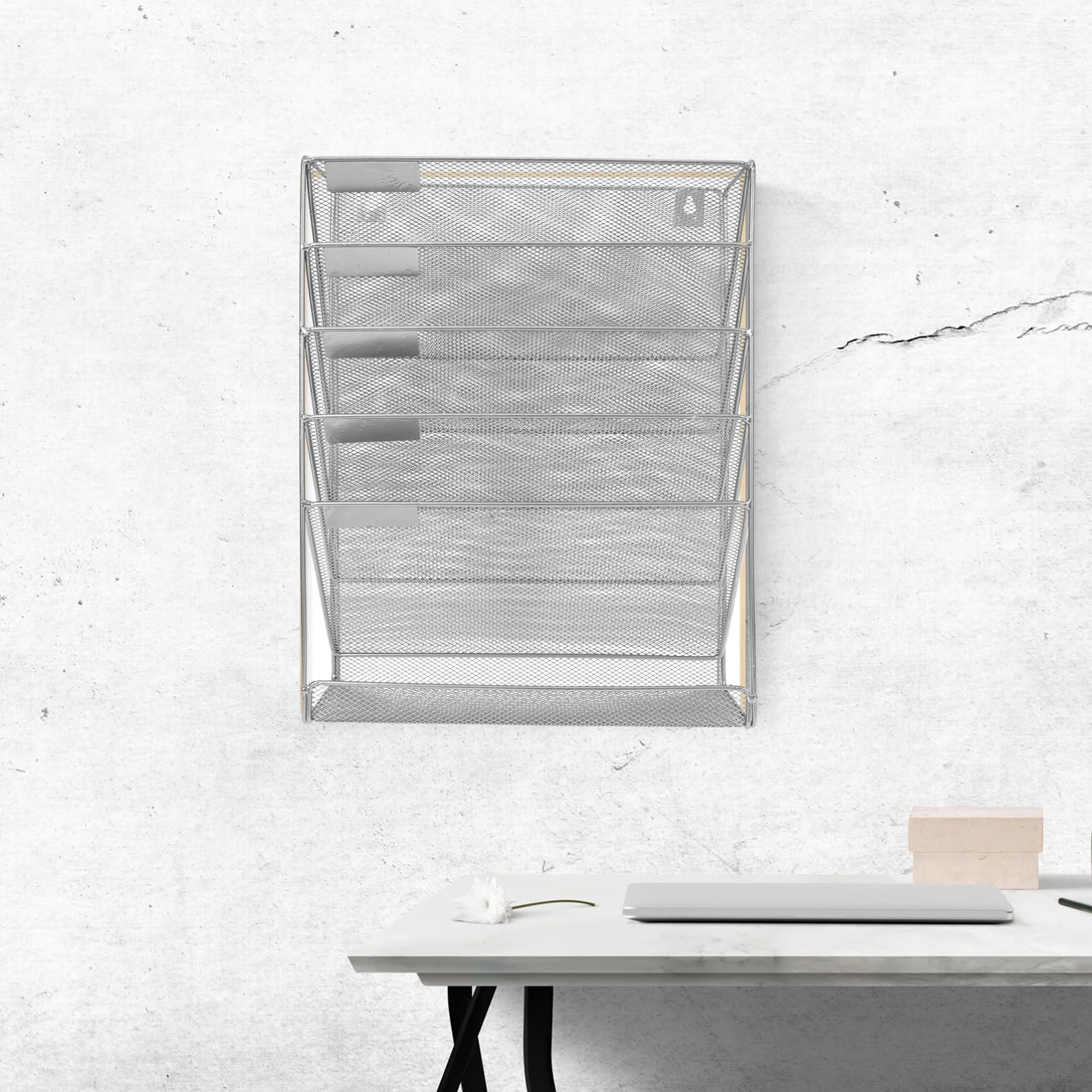 Metalowy Wielowarstwowy Organizer Dokumenty Do Zawieszenia Ścianie Praktyczny Stojak Teczki i Książki z Siatkowym Designem Trwały Organizer Biurowy Do Domu i Biura