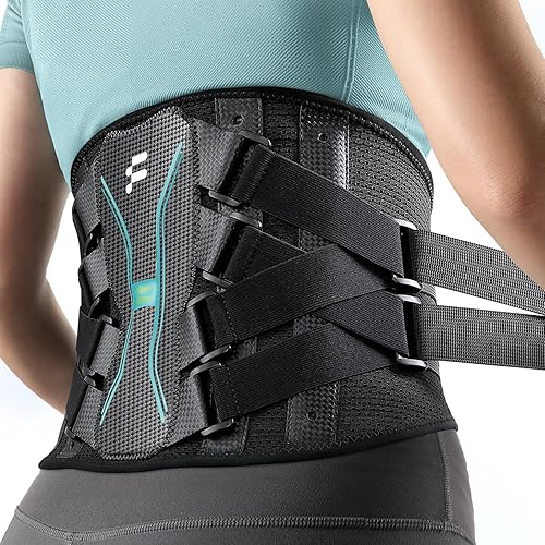 Soporte de espalda para mujeres y hombres, almohadilla de soporte lumbar 3D reforzada, 4 férulas de fibra de carbono, malla de aire ultrafina, para