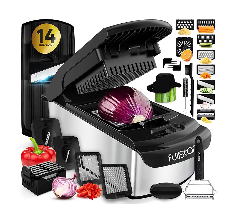 Fullstar The Original Pro Chopper - Vegetable Chopper and Spiralizer, Food Chopper with Container, Fruit Slicer, Kitchen Gadgets & Accessories, Home Essentials (14 in 1, Silver)