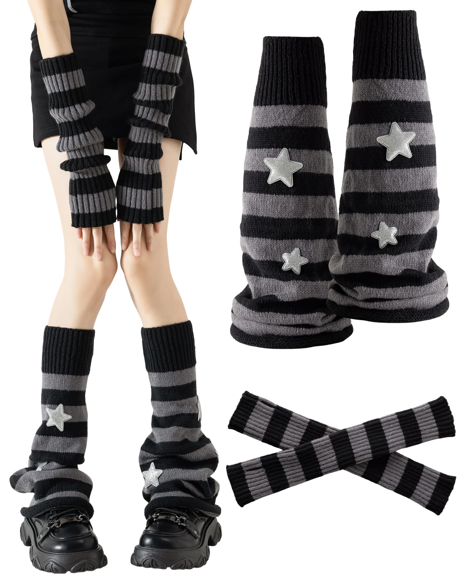 Yawlsow Y2k Arm and Leg Warmers for Girls Women Knit Leg Warmer Kawaii Lolita Goth Harajuku Streetwear Grunge