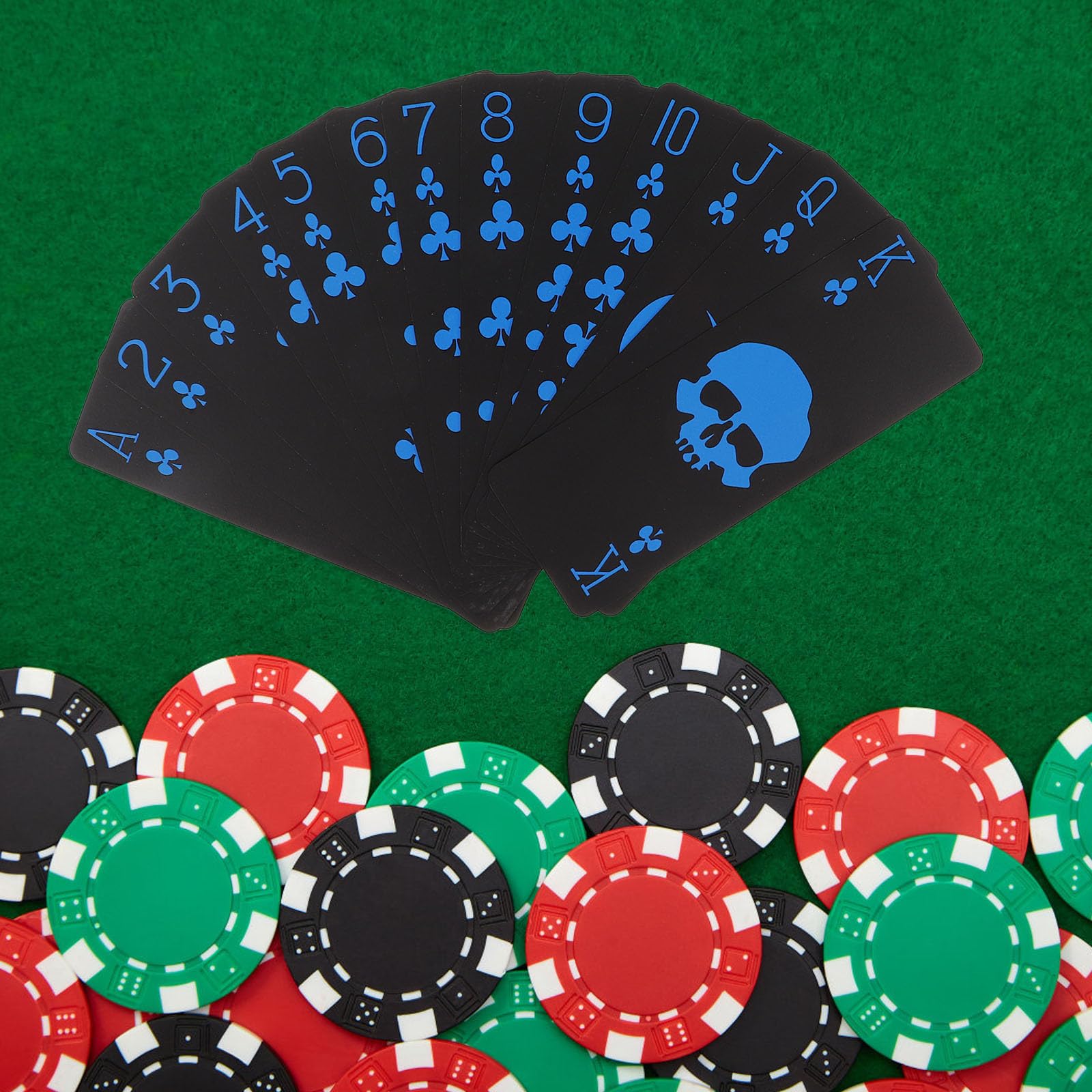 TEHAUX Baraja de Cartas de Póker de PVC Negro Diseño de Calaveras, Impermeables y Duraderas, Ideales para Reuniones Familiares y Juegos de Mesa