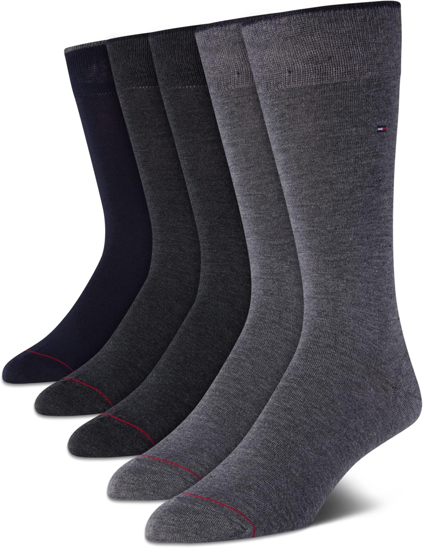 Tommy Hilfiger Men's 5 Pair Flat Knit Rayon Blend Crew Socks