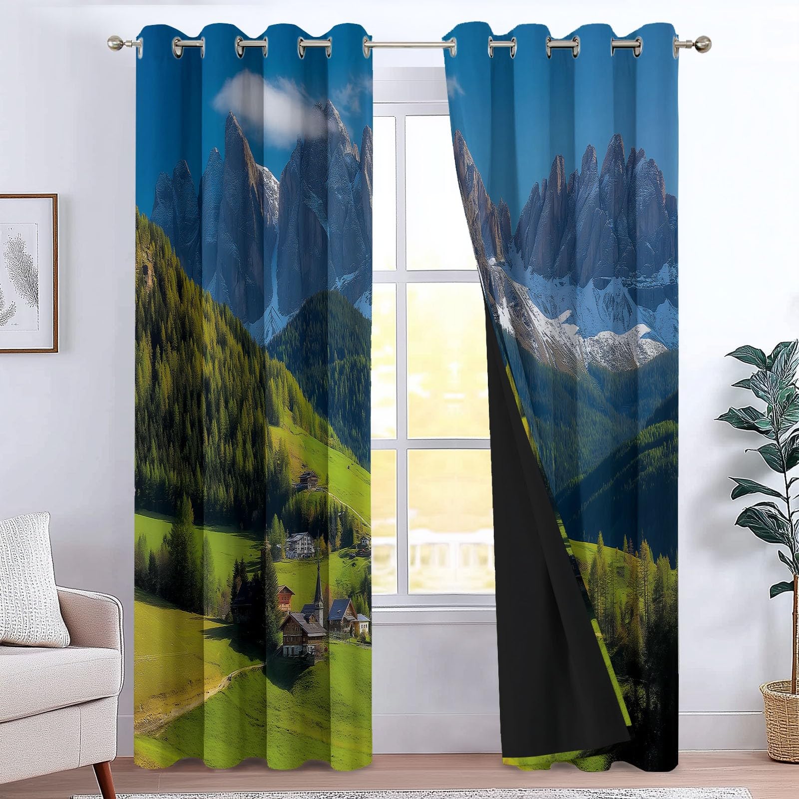 Générique Izolowane termicznie zasłony 110 L x 215 H cm, zestaw 2 stylowych zasłon górskich z przelotkami zaciemniającymi i redukcją szumów do sypialni i salonu - zielone