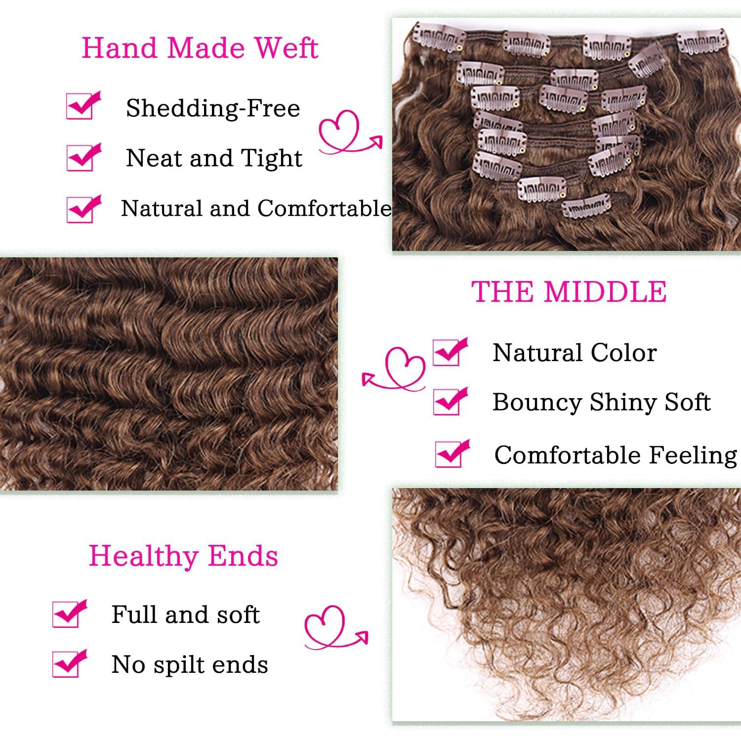 Wepwcod Deep Curly Hair Extensions Clip in Hair Extensions Real Human Hair 8Pcs With 18 Clips Clip in Hair Extensions for Women Deep Curly Clip ins Soft & Natural 120g (Brown-Deep, 16 inch) - Image 3