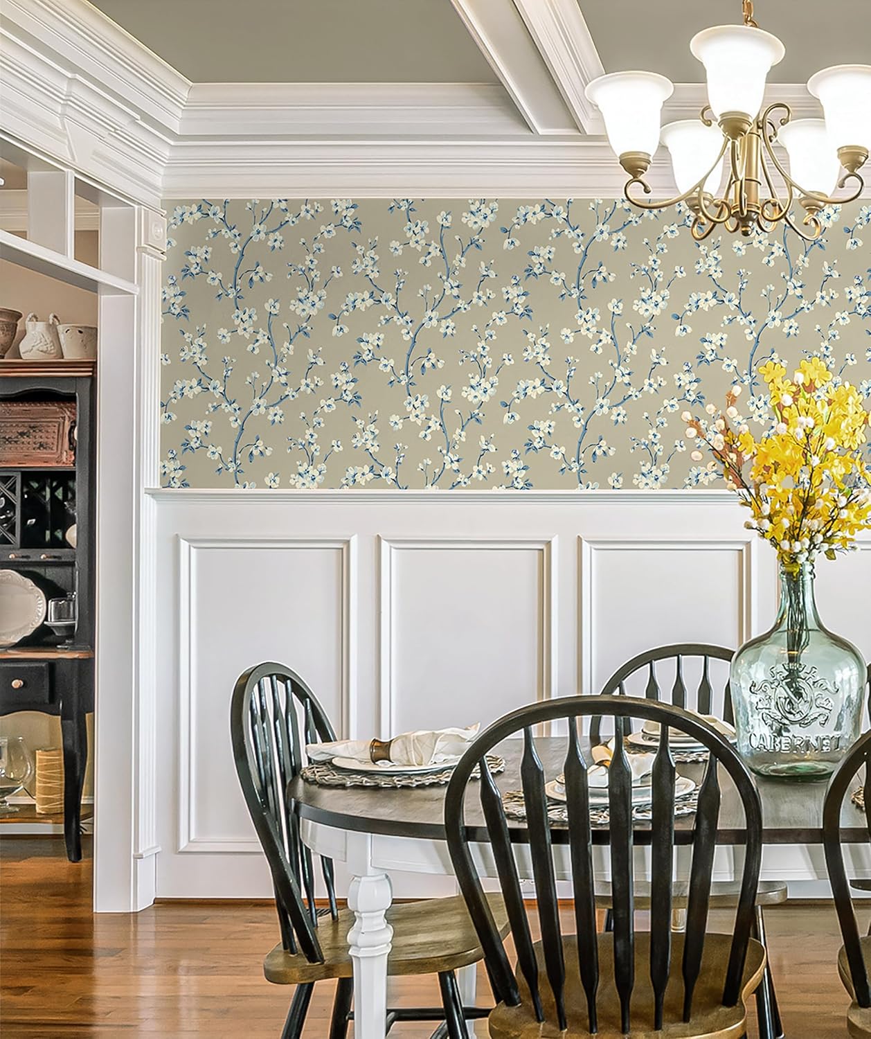 Surface Style Sakura Floral Peel and Stick Wallpaper, (Delft Blue)