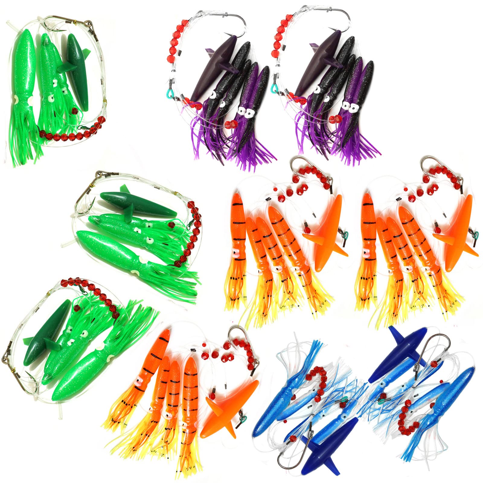 10pcs Fish WOW!® Mix Colors Fishing Daisy Bird Chain Squid Rig Teaser Trolling Lure