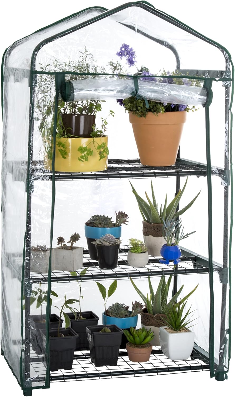 3 tier mini greenhouse - portable greenhouse with rust-resistant frame and pvc cover for indoor/outdoor - 27.5x19x50-inch green house by pure garden