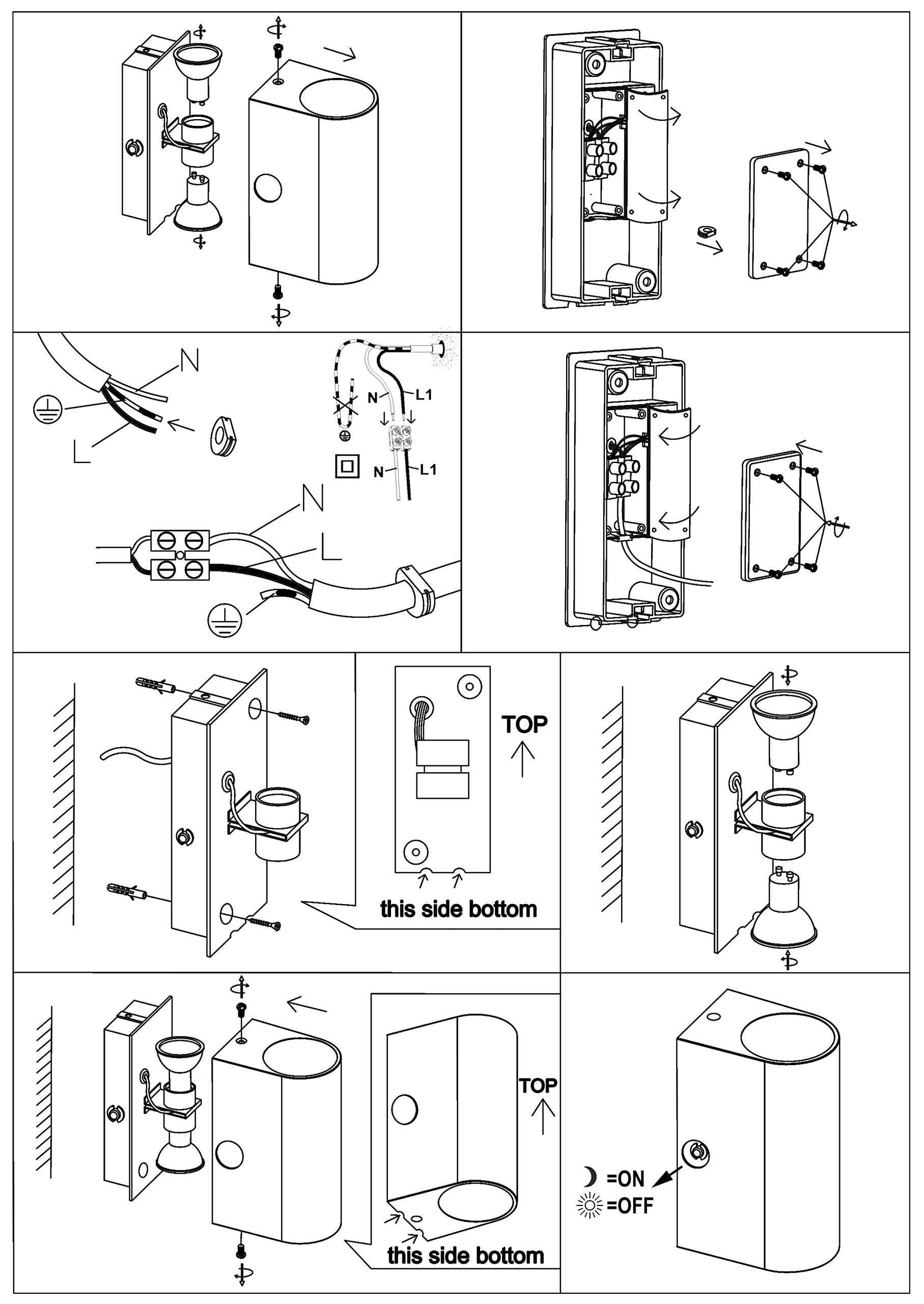 Trango 2er Pack IP44 Up & Down Light 8013-SSW2 Strahler in Weiß Eckig mit Dämmerungssensor (Tag & Nacht Schalter) Wandleuchte, Wandstrahler aus Alu-Druckguss inkl. 2x GU10 Fassung (ohne Leuchtmittel)
