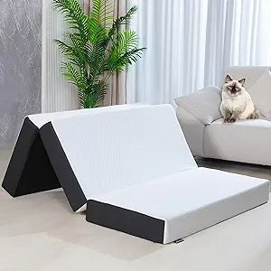 Tri-Fold Memory Foam Mattress, 6 inch Twin Tri-Folding Memory Form Mattress, Collapsible and Washable Cover, Travel and Guest Mat,75"x38"x6"