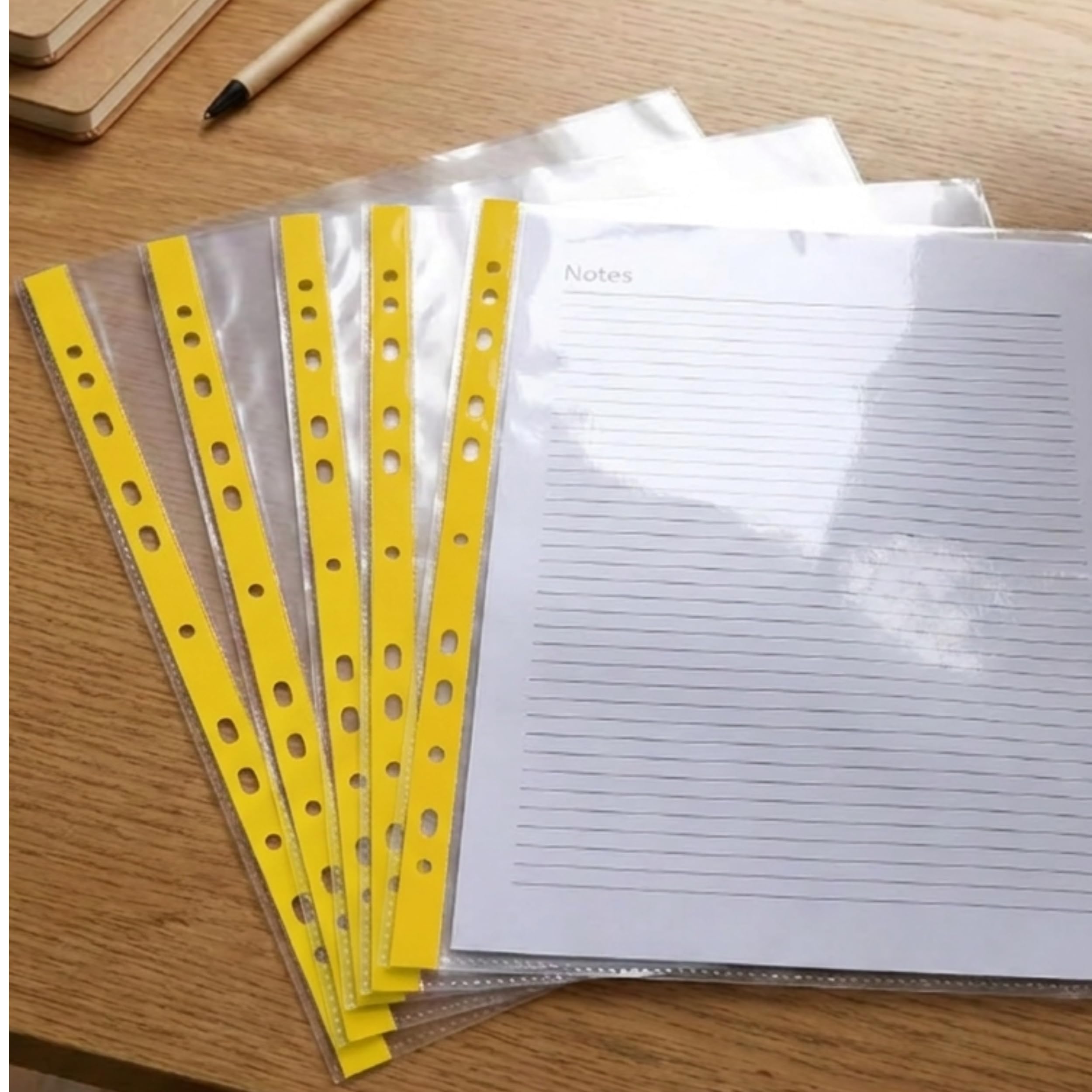 A4 Punched Pockets Yellow Colour Document Wallets Home Office Filing Folder Binder Crystal Clear Sleeves 100-500 Pack (500)