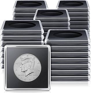 36 Pieces Half Dollar Coin Holders, 2 x 2 Inches Coin Capsule Silver Dollar Coin Holder Coin Snaps Plastic Coin Case for Collectors Coin Collection Supplies Coin Protectors