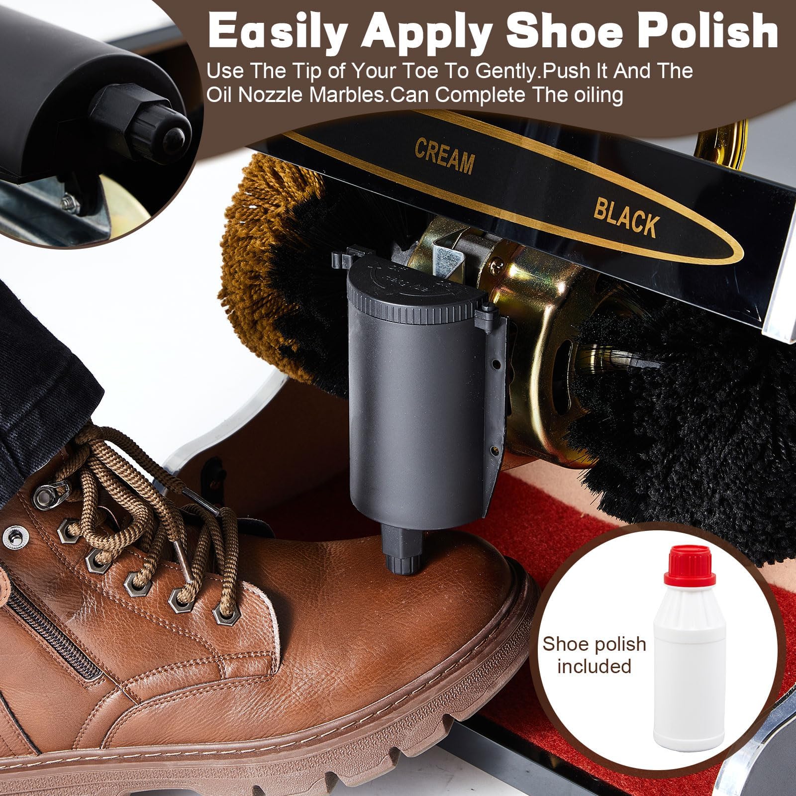 Elektrische Schuhe Reiniger Shiner Sohle,Polishing Machines for Shoes,Shoe Shine Machine with 2 Brushes and Shoe Polish Dispenser,for Shoes Sofas Operation Perfect for Friends