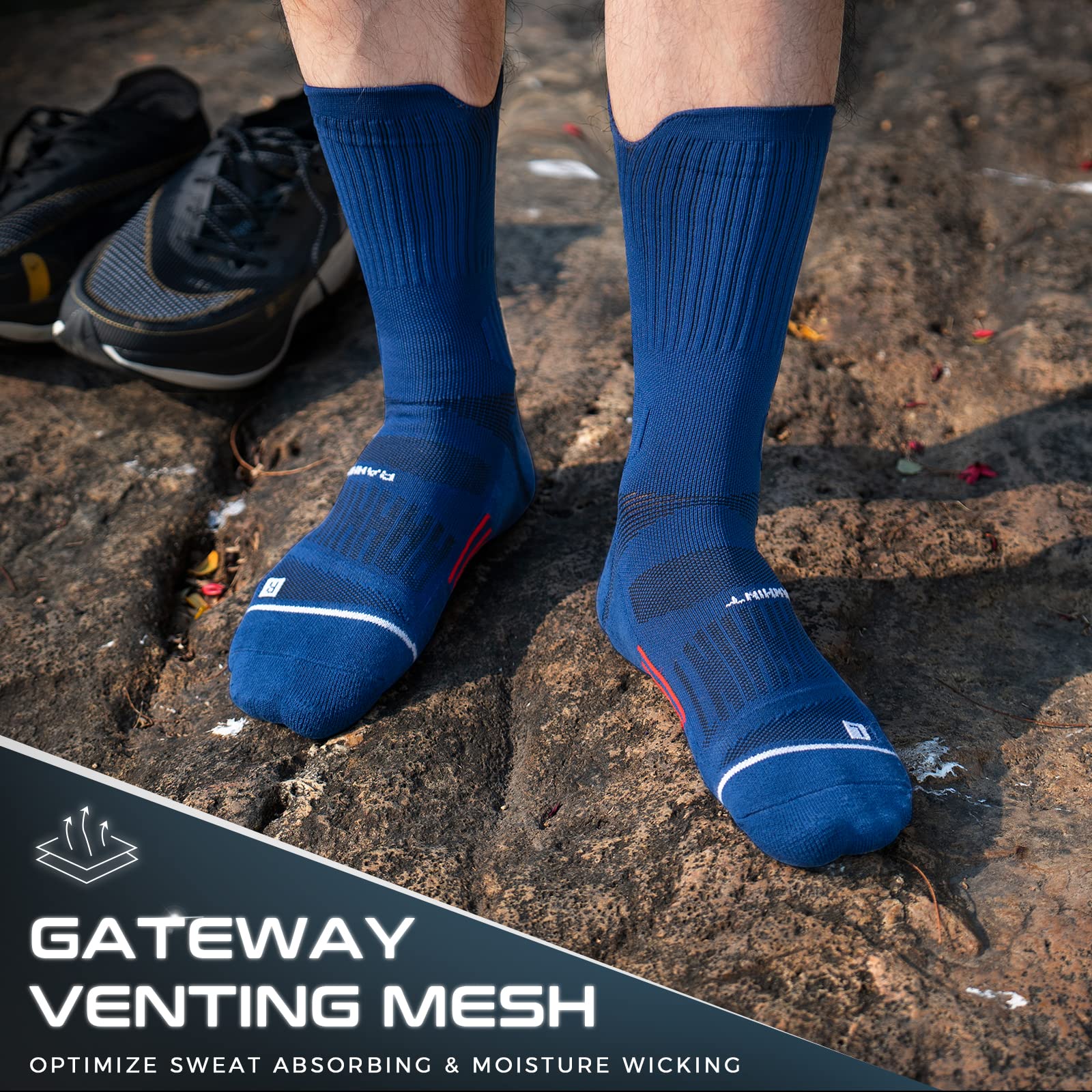 Rahhint Pro Coolmax Compressione 3 Paia Calzini Running Uomo Calze da Corsa Trekking Padel Uomo, Anti-Vesciche & Con Supporto Dell'arco Plantare, 35-51