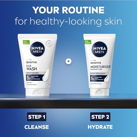 NIVEA MEN Sensitive Face Wash (100 ml), Face Wash for Men, Facial Cleanser with Chamomile Extract and Vitamin PRO Complex, Men's Skin Care Essentials