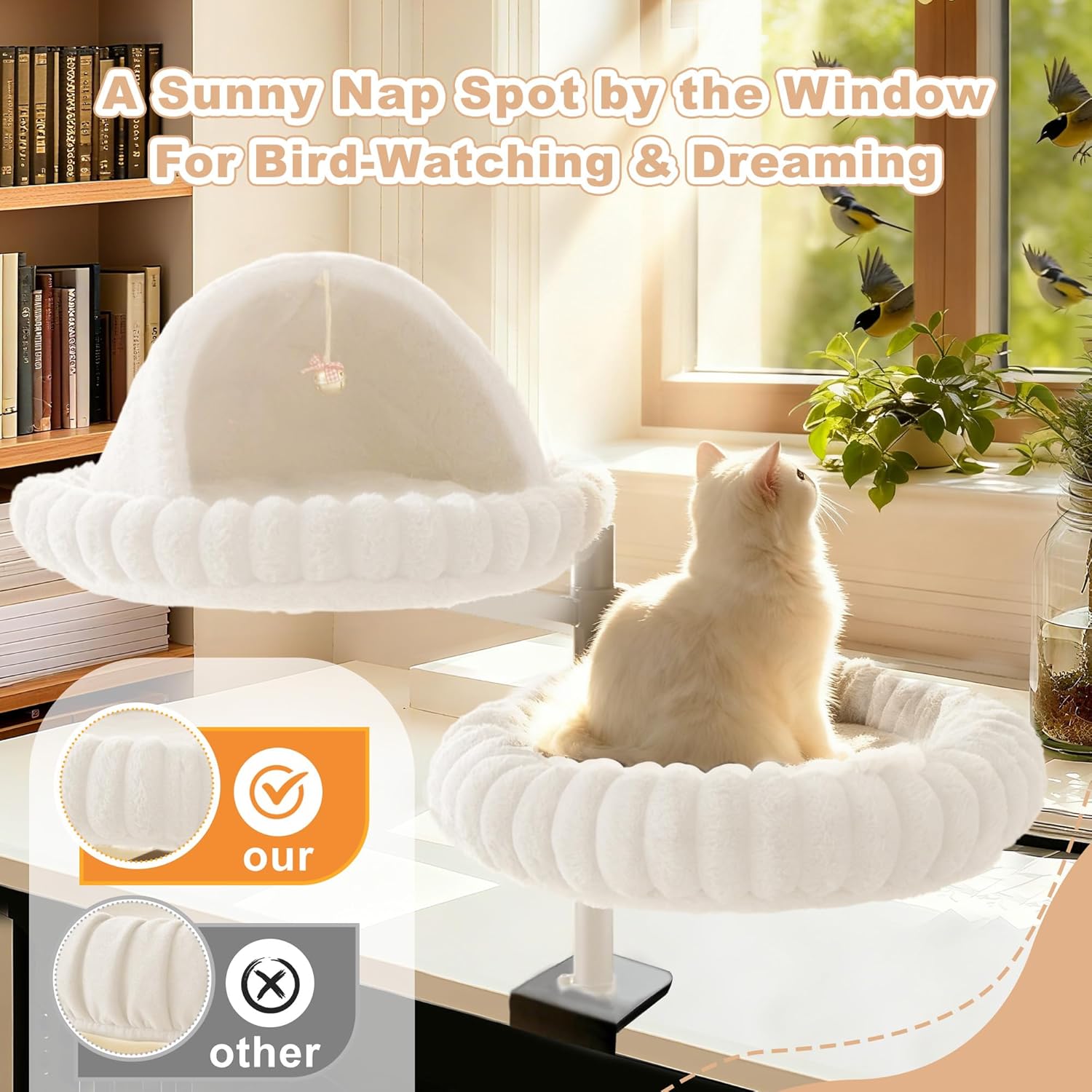 Dogpals 2-in-1 Cat Desk Bed: 360° Rotating & Height Adjustable Cat Tree with Semi-Enclosed & Open Layers, No-Drill Clamp for Desk up to 1.18" Thick, Supports 9lbs for Office