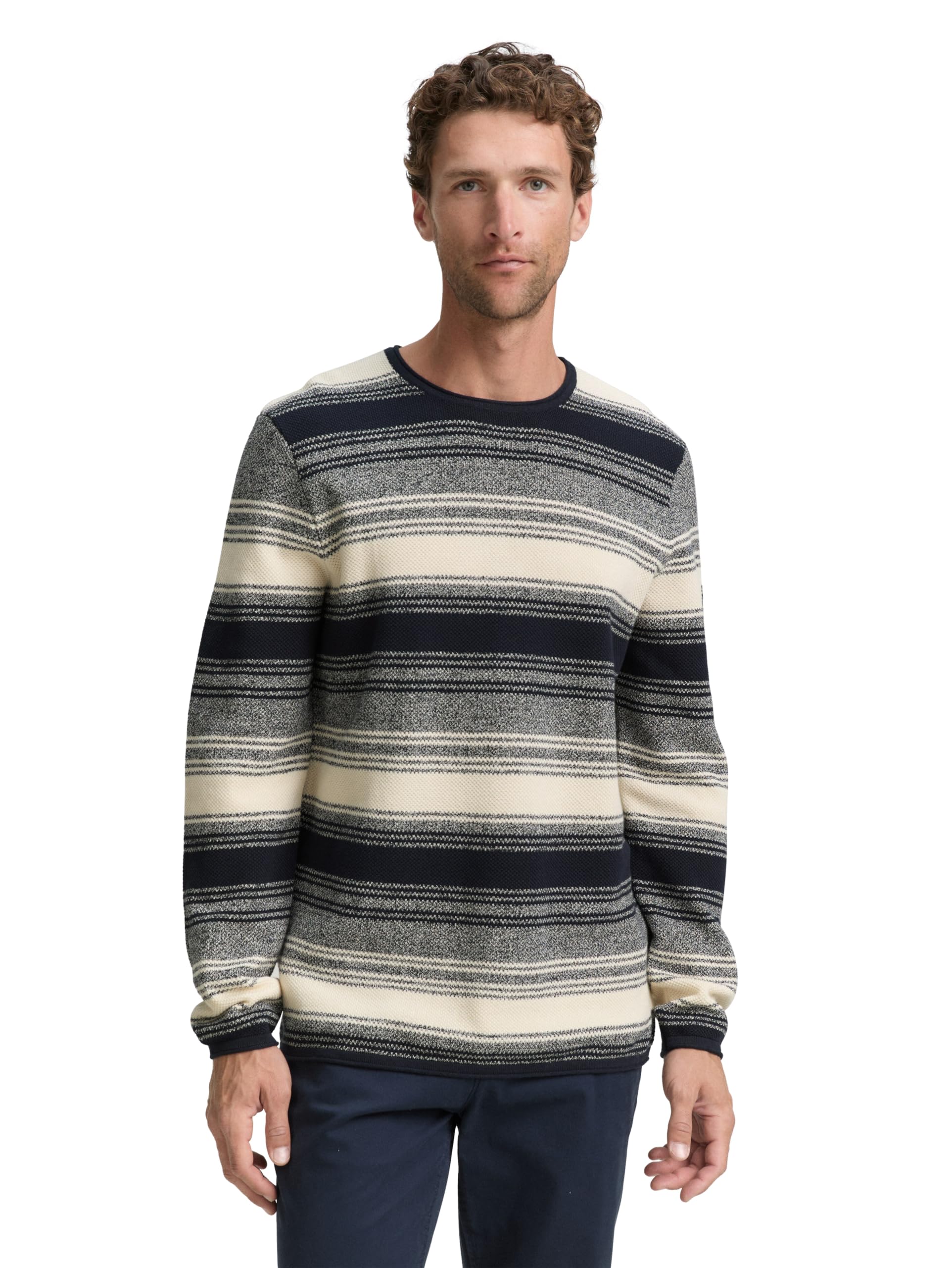 TOM TAILOR Herren Strickpullover im Streifenmuster