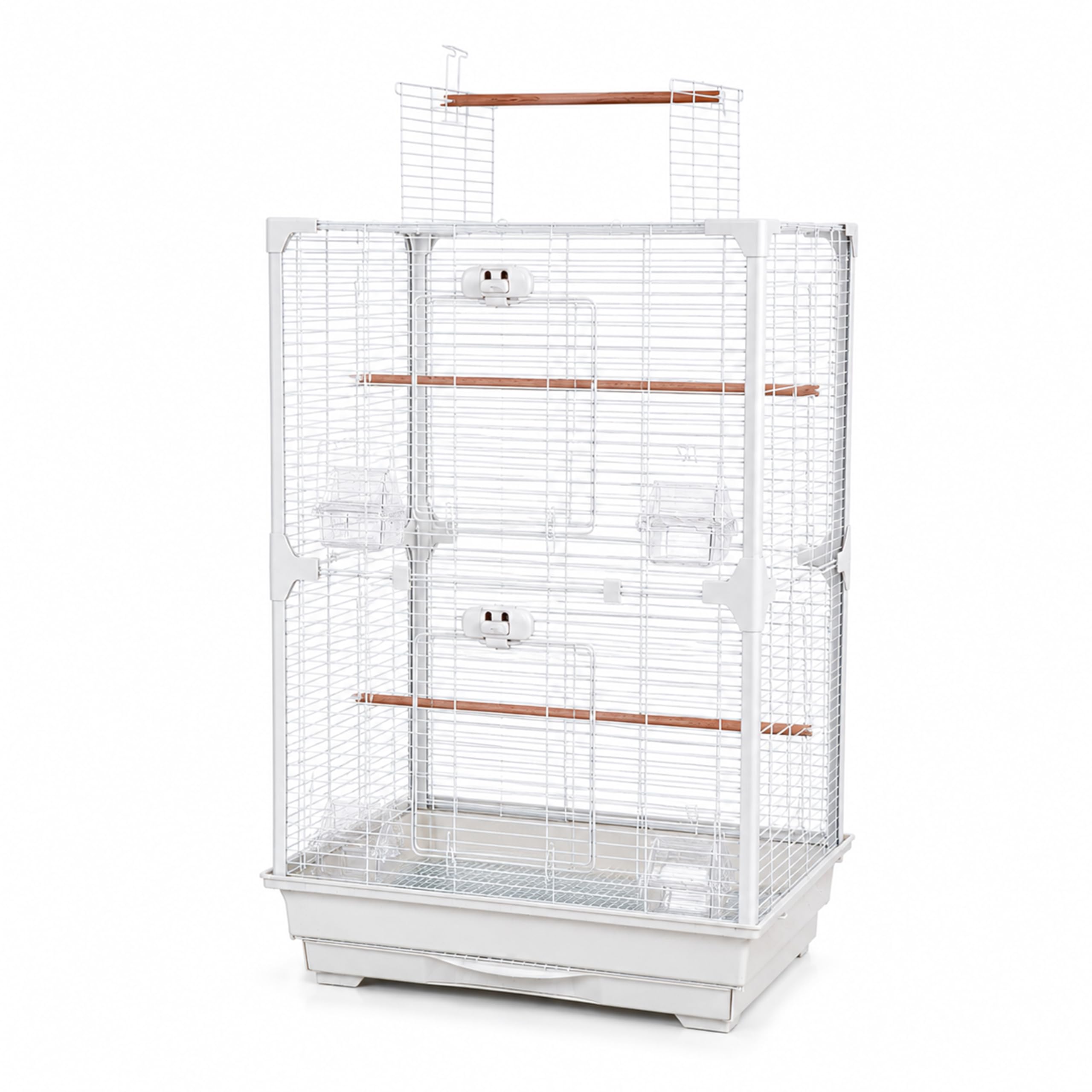 Little Friends High Perch Tall Bird Cage for Budgies, Canaries, Finches & Cockatiels - White Top-Opening Cage, Twin Perches, 64 x 54 x 125 cm