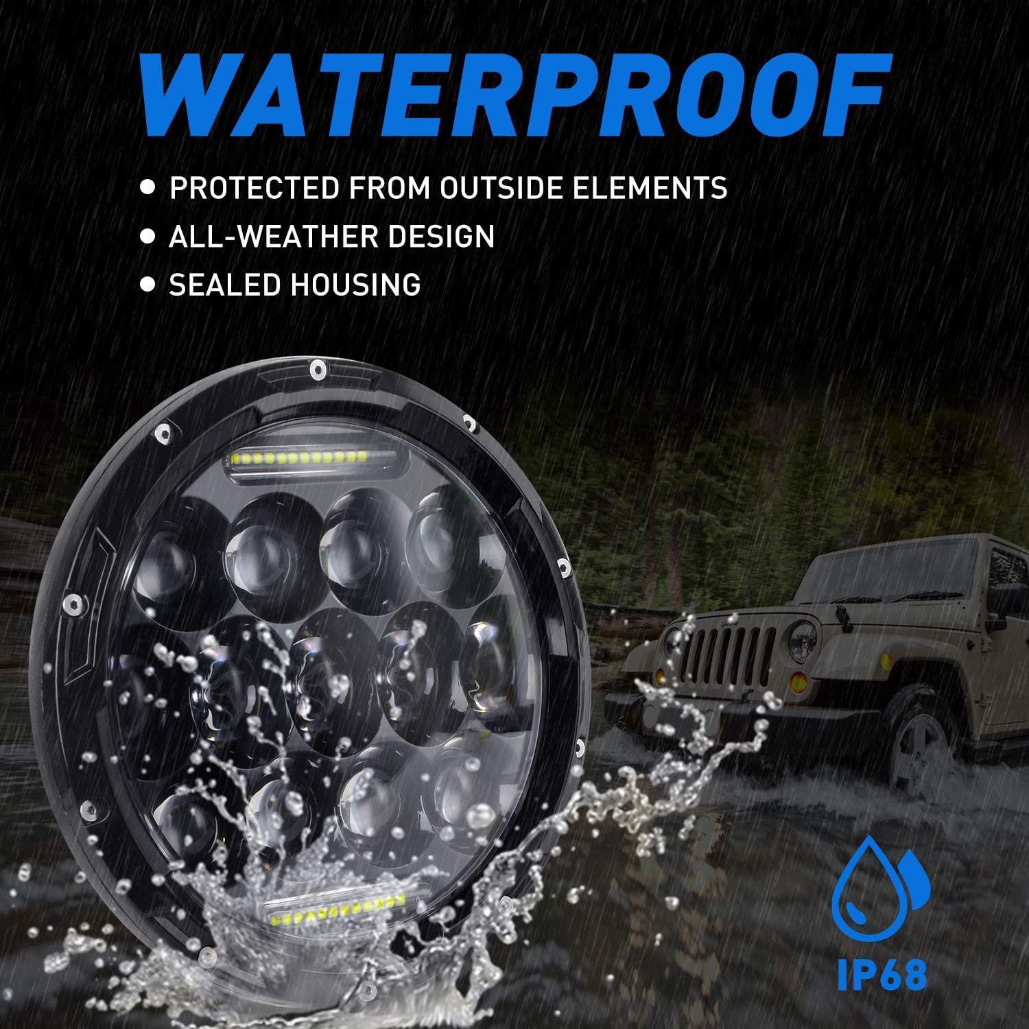 Aaiwa LED Headlight for Wrangler 7" Round LED Headlights 75W Headlamp with Daytime Running Light DRL High Low Beam compatible with Wrangler JK TJ LJ Motorcycle with H4 H13 Adapter,2PCS
