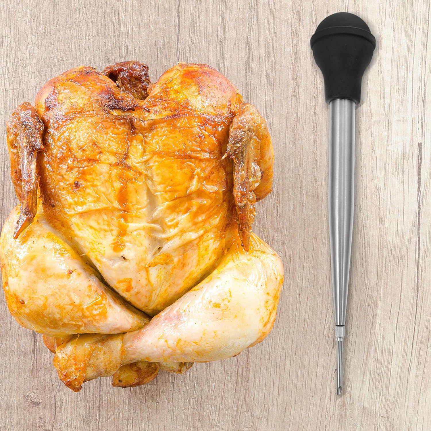 Turkey Injector Seasoning Tube Set with Silicone Oil Suction Hose, Stainless Steel Barbecue Meat Injector for Marinade Injection, Kitchen Meat Injector Tool for Poultry Cooking