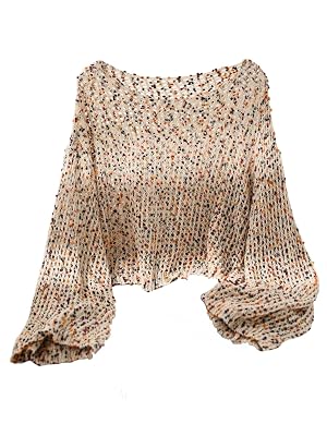 MakeMeChic Womens Plus Size Crochet Sweater Bell Sleeve Boat Neck Y2K Vintage Boho Tops