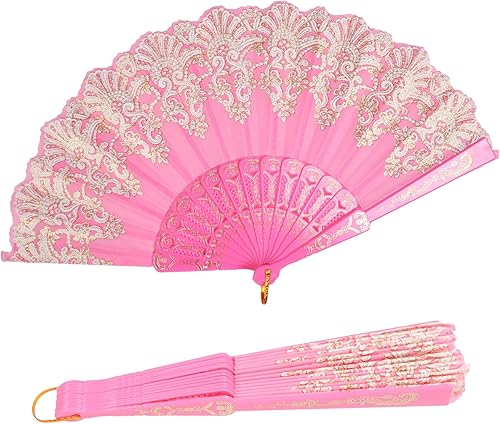 Miniatura 14 de INNOLIFE Ventilador de mano plegable español con patrón retro para mujer, ventilador plegable chino de mano para fiesta, baile, boda y decoración