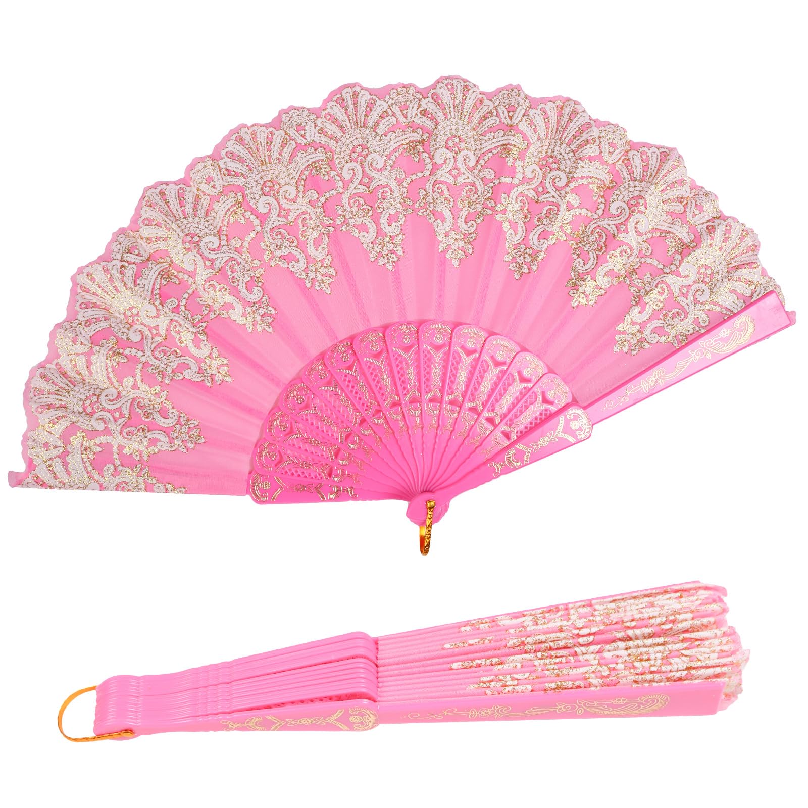 INNOLIFE Spanish Folding Retro Pattern Hand Fan for Women, Handheld Chinese Folding Fan Hand Fan for Party Dancing Wedding and Home Decoration (Pink)