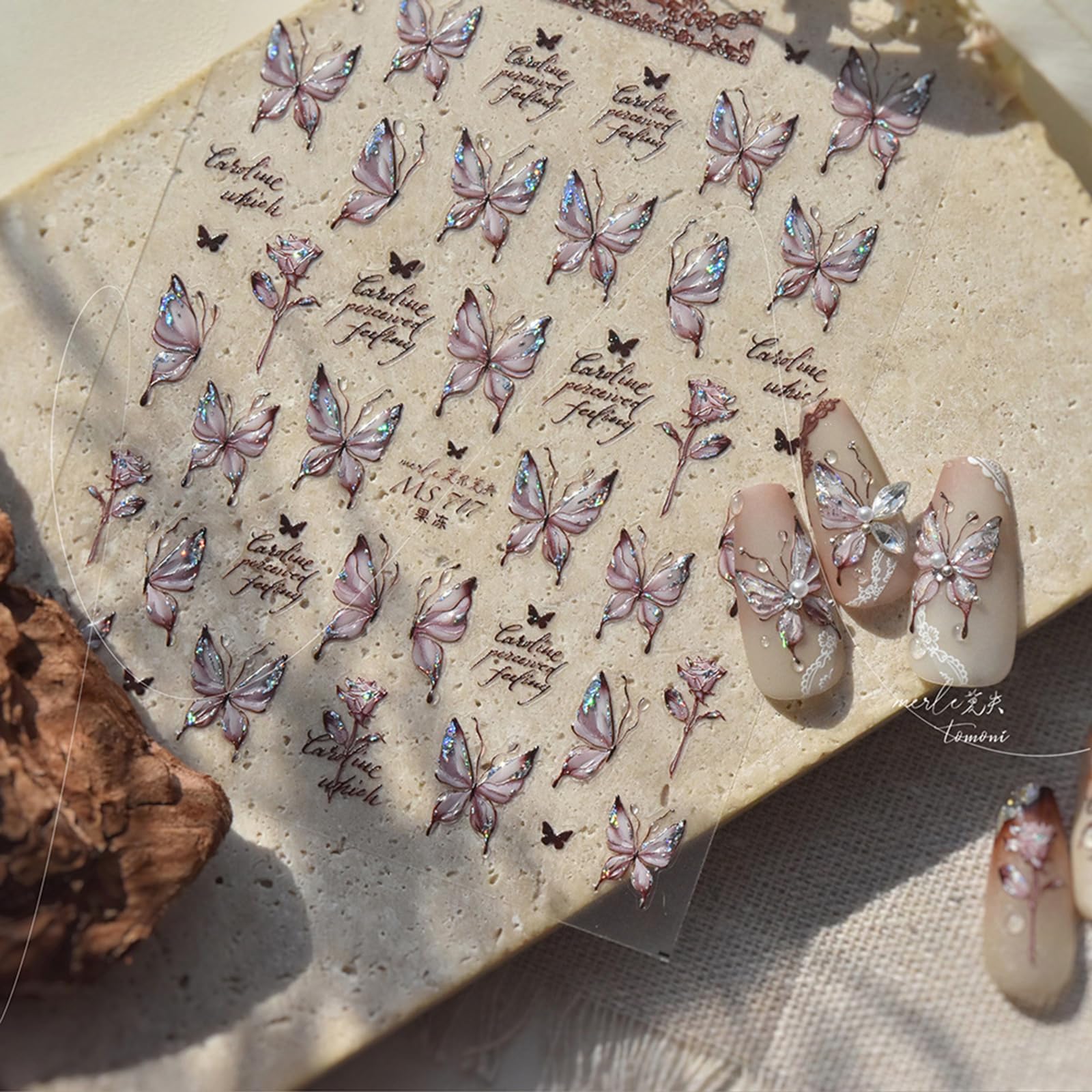 Butterfly Nail Art Stickers 5D Embossed Sparkling Butterfly Nail Decals Self Adhesive Aurora Butterfly Shining Nails Design Stickers Spring Summer