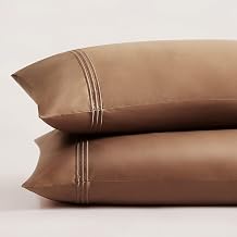 Pure Parima Triple Luxe Sateen Hotel Collection Pillowcase Set 100% Certified Egyptian Cotton, Baratta Embroidery, King, Caramel