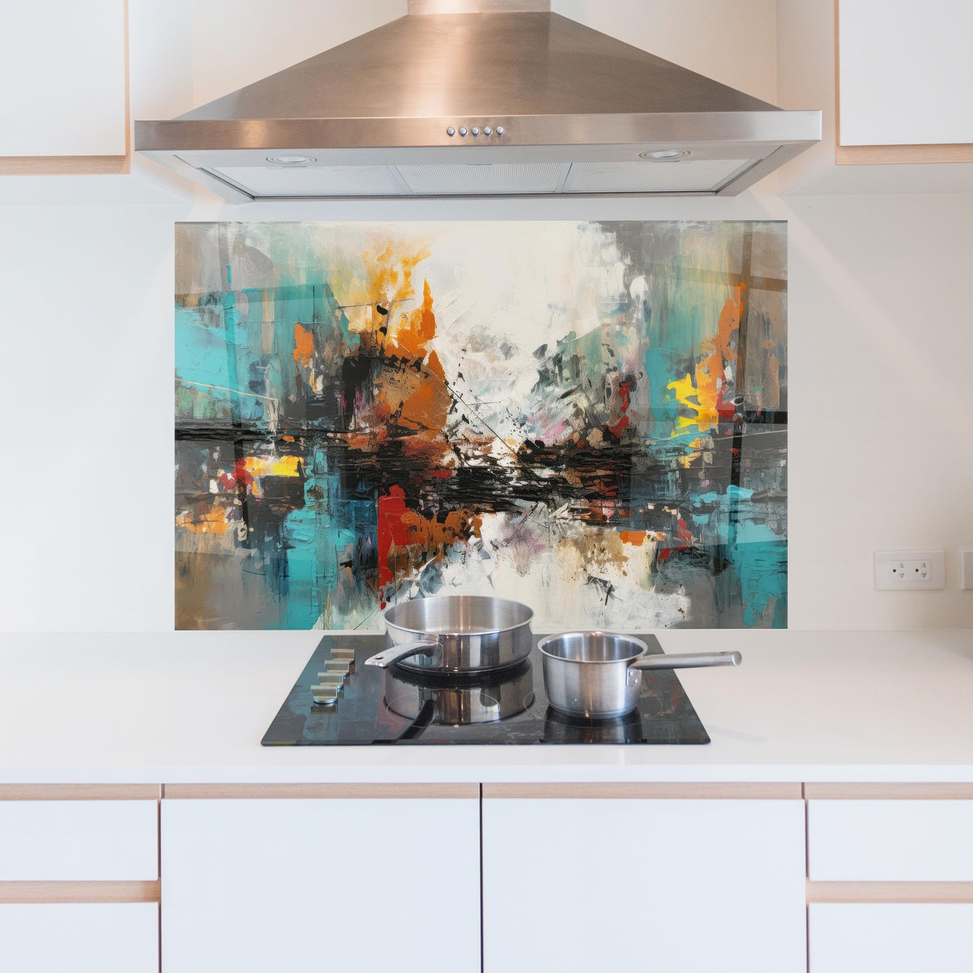 ARTHUB® Paraschizzi Cucina in Vetro temperato 50x70 cm, Abstract City Painting | Protezione Contro Gli Schizzi, Protezione murale per fornelli, Vetro temperato, Astratto, Arte Astratta