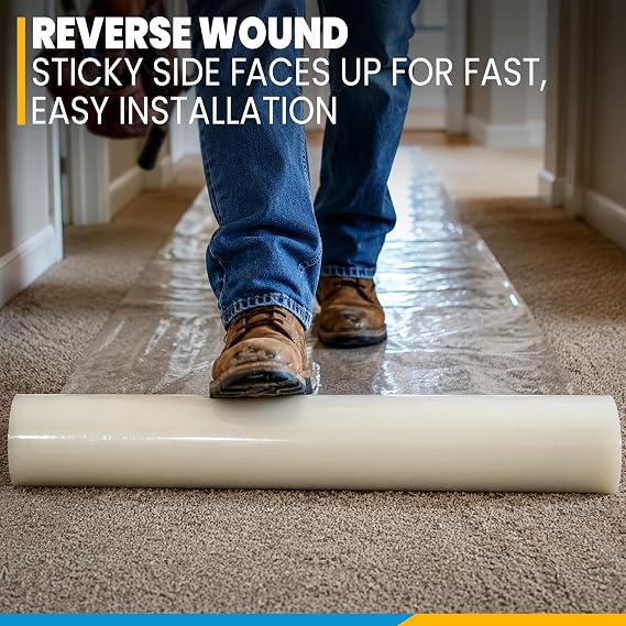 Zip-UP 24 x 50' Carpet Protection Film, Self Adhesive, Easy Installation