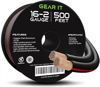16AWG Speaker Wire, GearIT Pro Series 16 Gauge Speaker Wire Cable (500 Feet / 152.4 Meters) Great Use for Home Theater Speakers and Car Speakers, Black