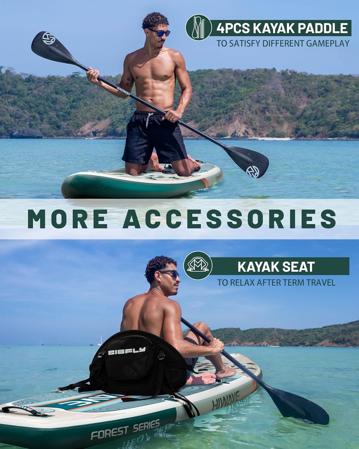 Hiwave Inflatable Paddle Board 11 '* 34 "* 6" Extra Wide Sup Board, 420lb Capacity Paddle Board for Adults, Suitable for Sea and Lakes, 2+1Family Board