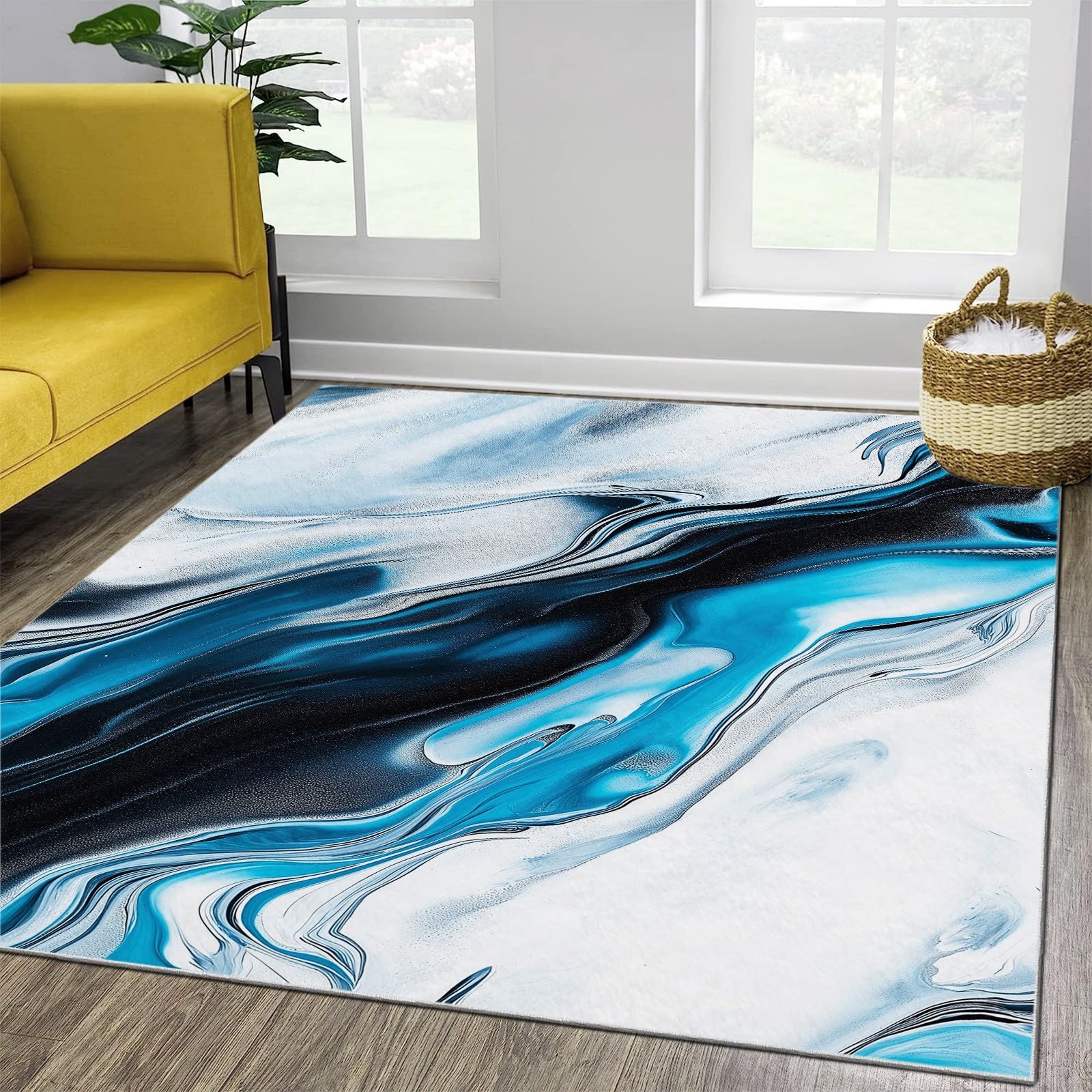 Tapis à poils courts blanc et bleu 160x230 cm en latex haute densité