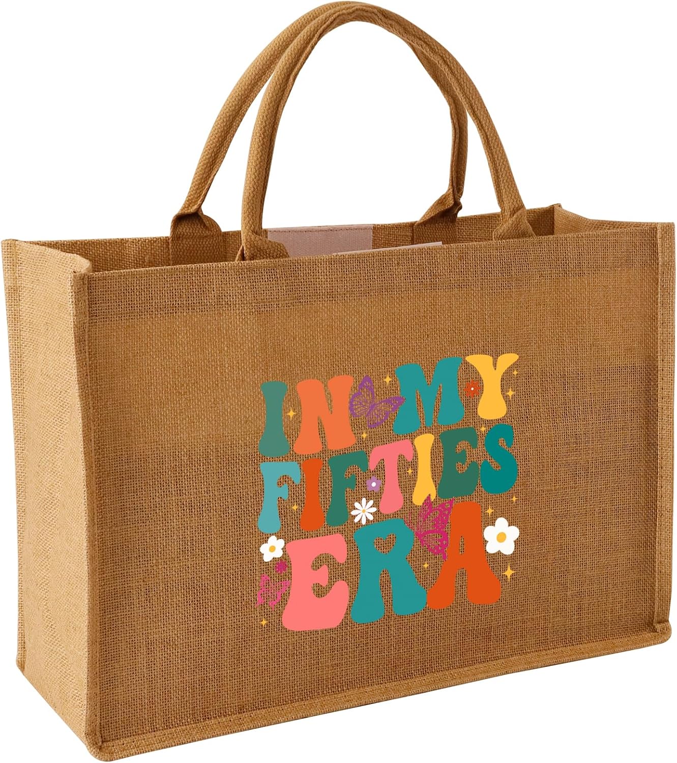 30 40 50 60 70 80 90 Jute Burlap Tote Bags Birthday Gifts for Women, 17" x 6.8" x 11.8"
