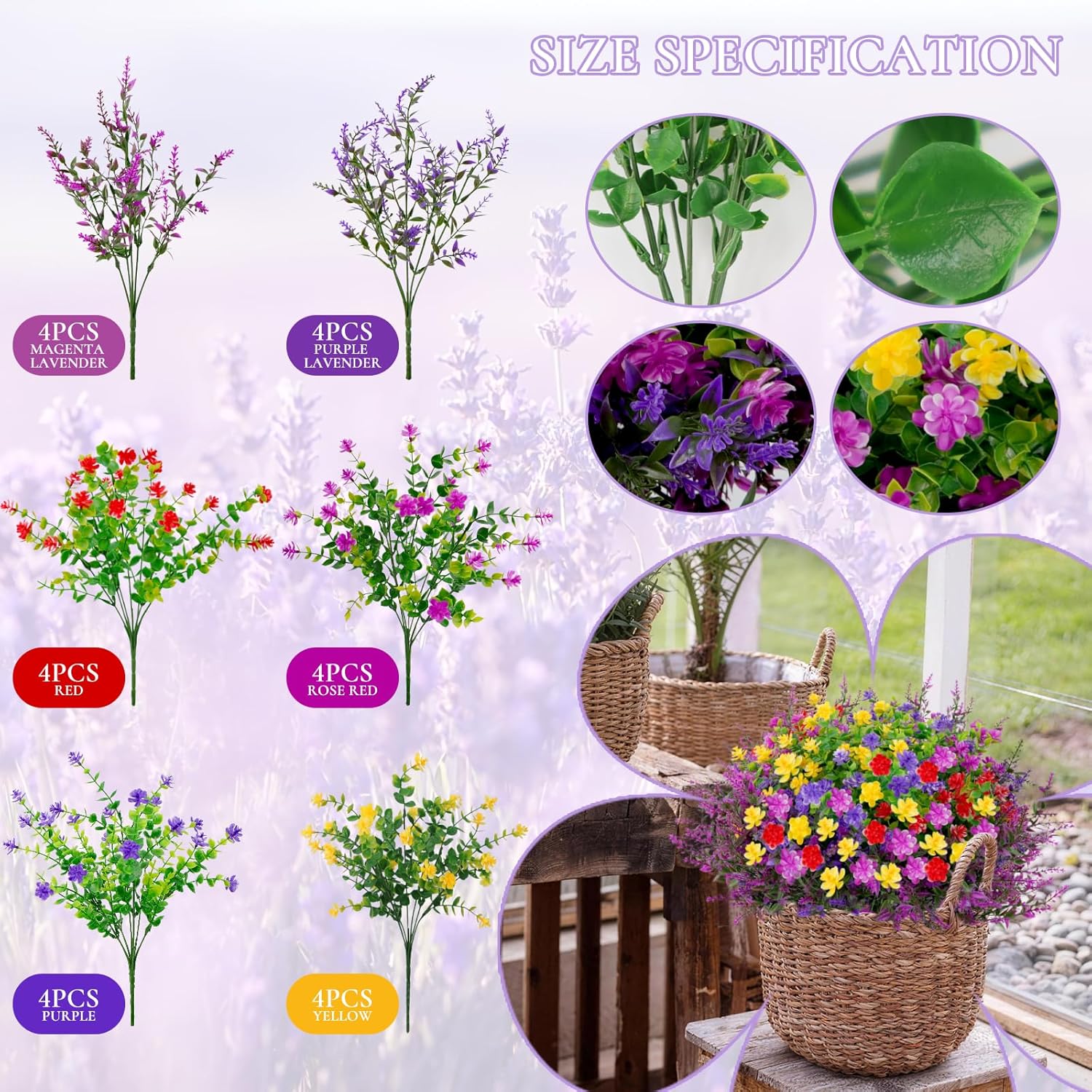 24 Bundles UV Resistant Artificial Outdoor Flowers, Fake Flowers Bulk for Garden Porch Patio, Plastic Plants for Outdoors, Spring Flores Artificiales, Decorative Artificial Flower Décor