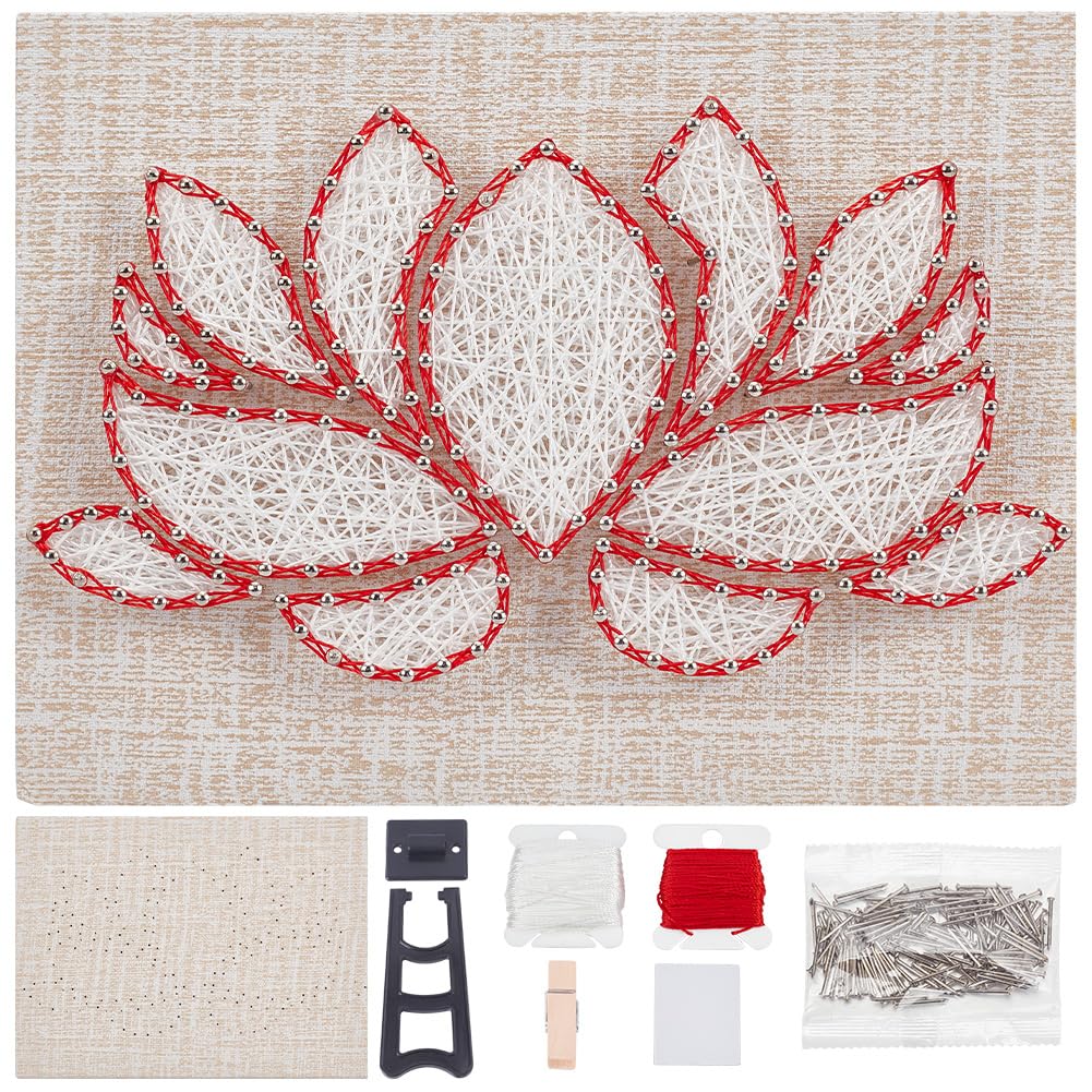 INFUNLY DIY Lotus Flowers String Art Kit for Adults, 9x6.2 inches, Modern Floral Wall Art, Easy to Make DIY Nail String Art Kit with Instruction, Multicolor, Unisex, Non-Foldable